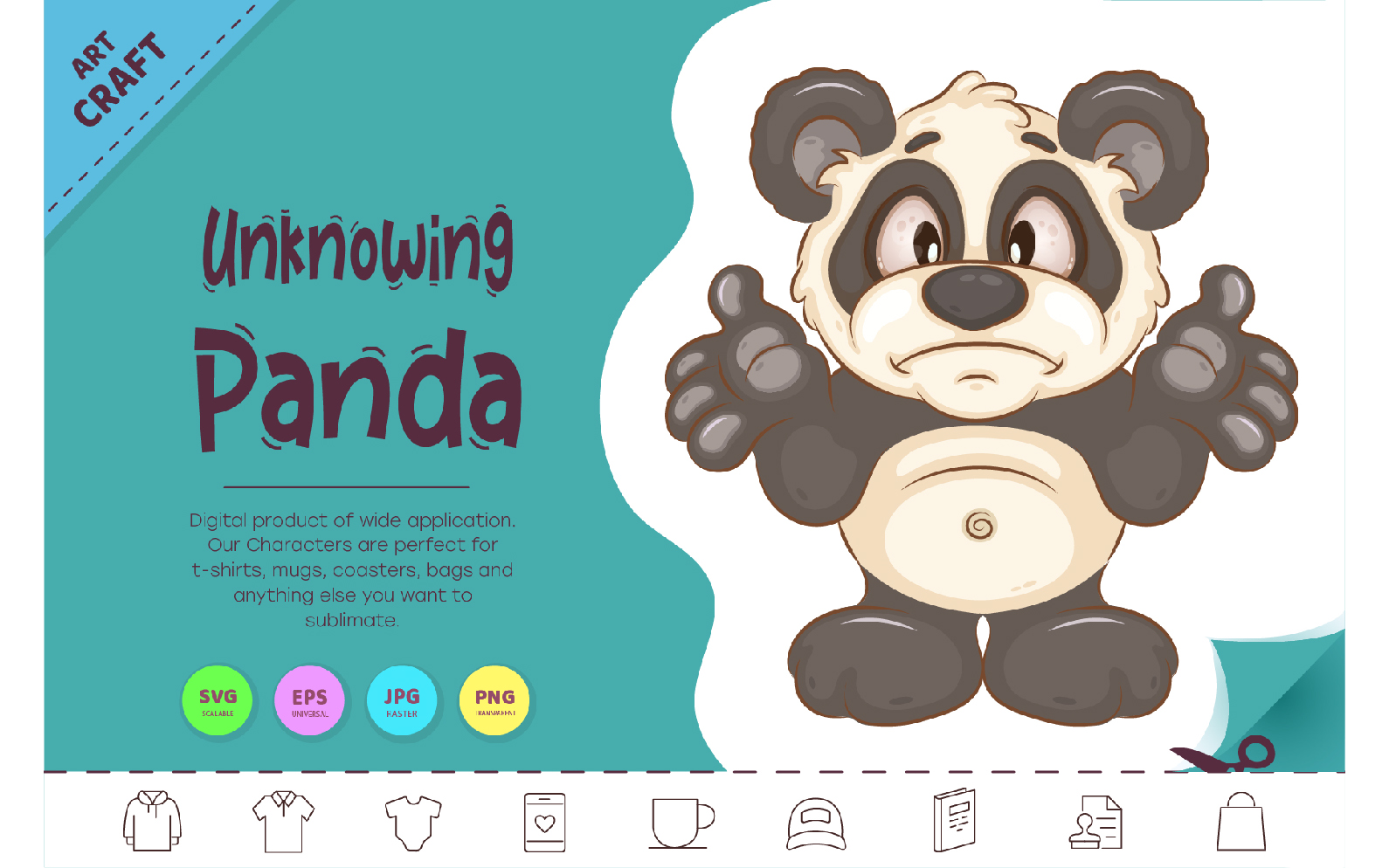 Unknowing Cartoon Panda. Animal Art.