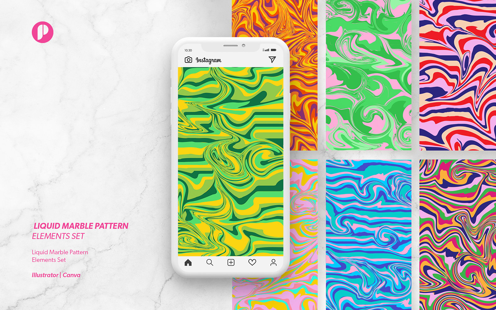 Bright Liquid Marble Pattern Elements Set