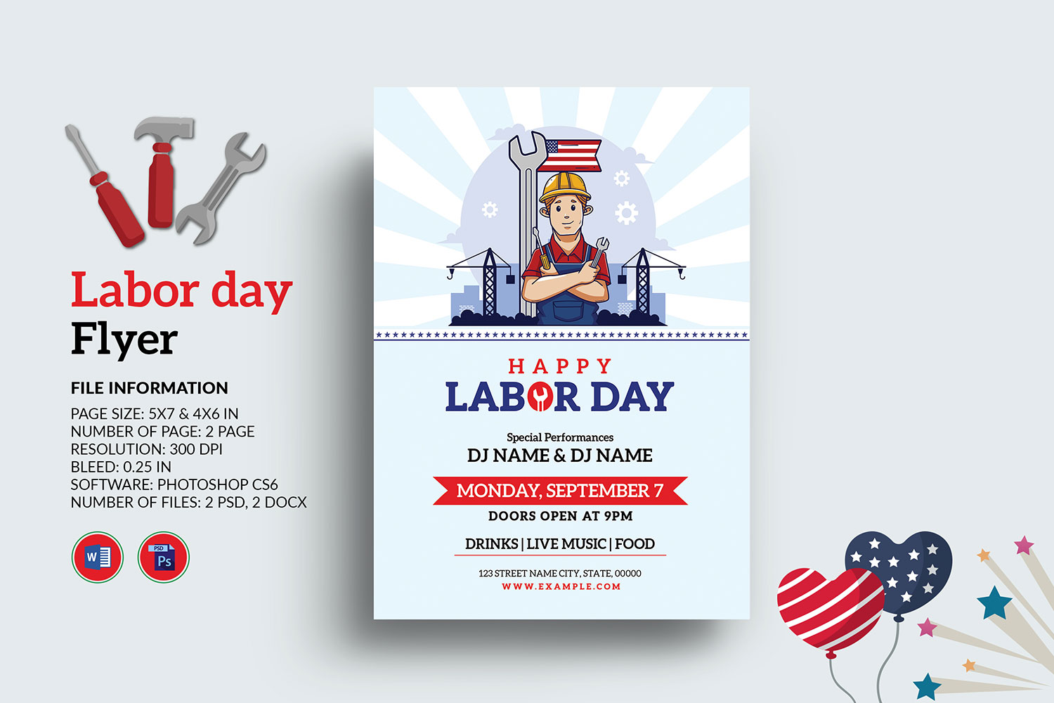 Us Labor Day Party Invitation Flyer Template