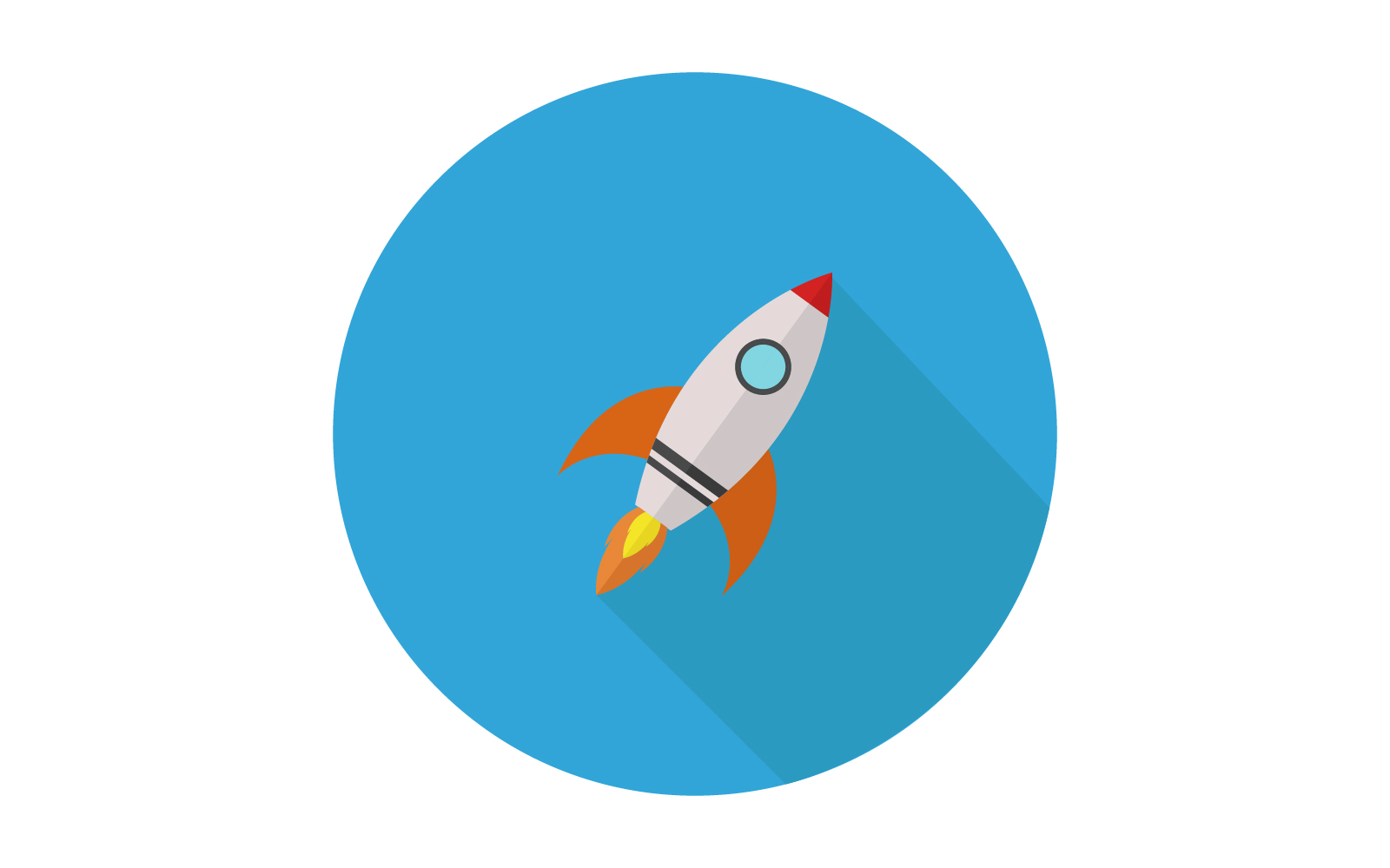 Rocket illustrated on a white background in vector and colored