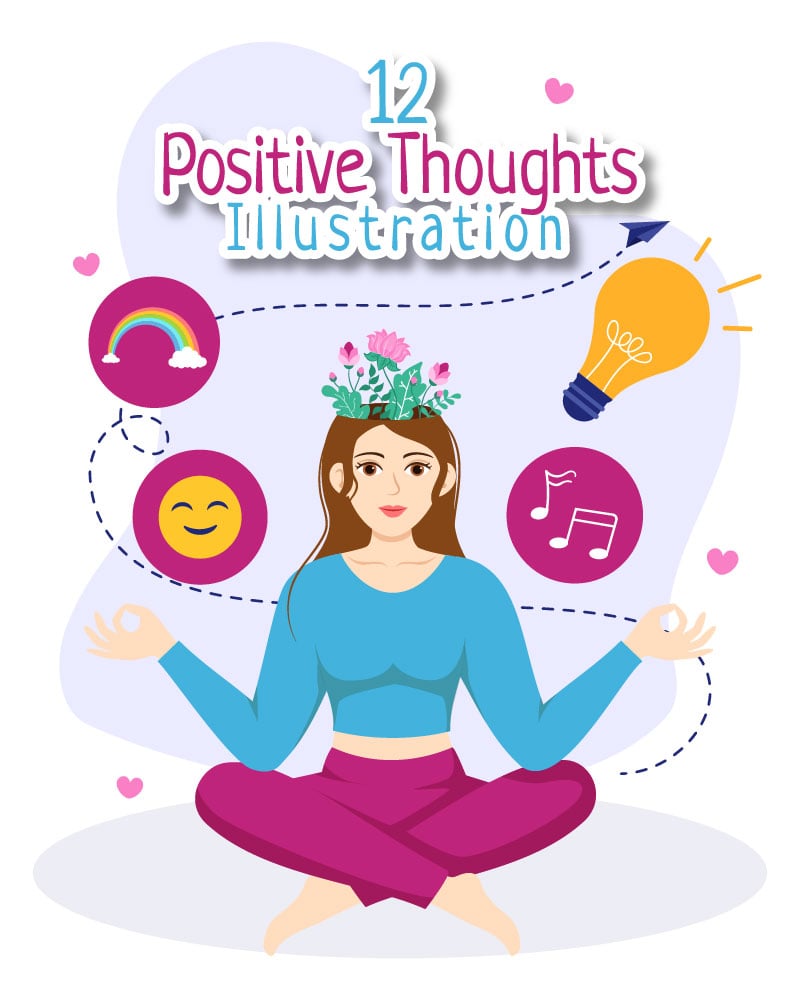 12 Positive Thoughts Vector Illustration