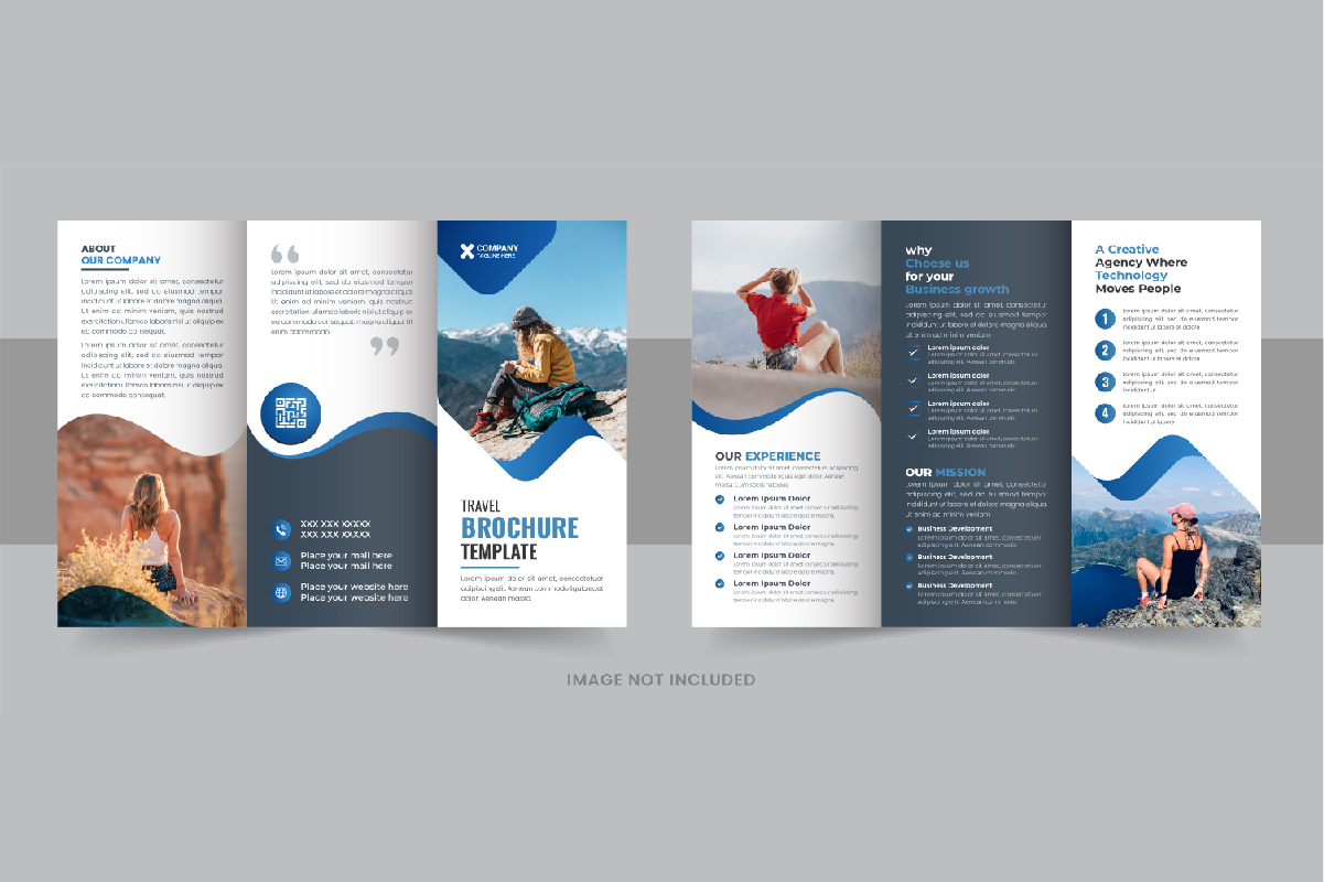 Tour and travel agency trifold brochure template design vector