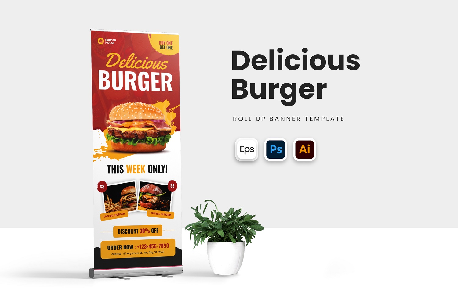 Delicious Burger Roll Up Banner