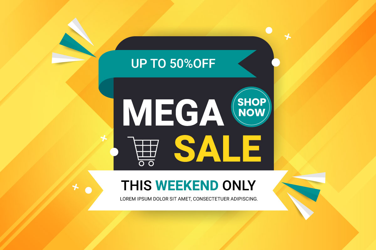 Vector mega sale discount banner set promotion with the yellow background