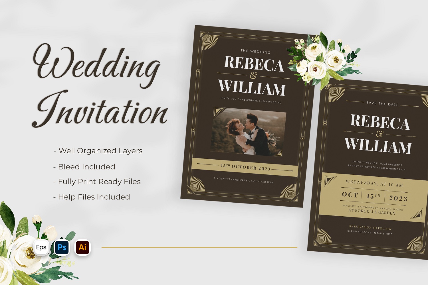 Line Border Gold Wedding Invitation