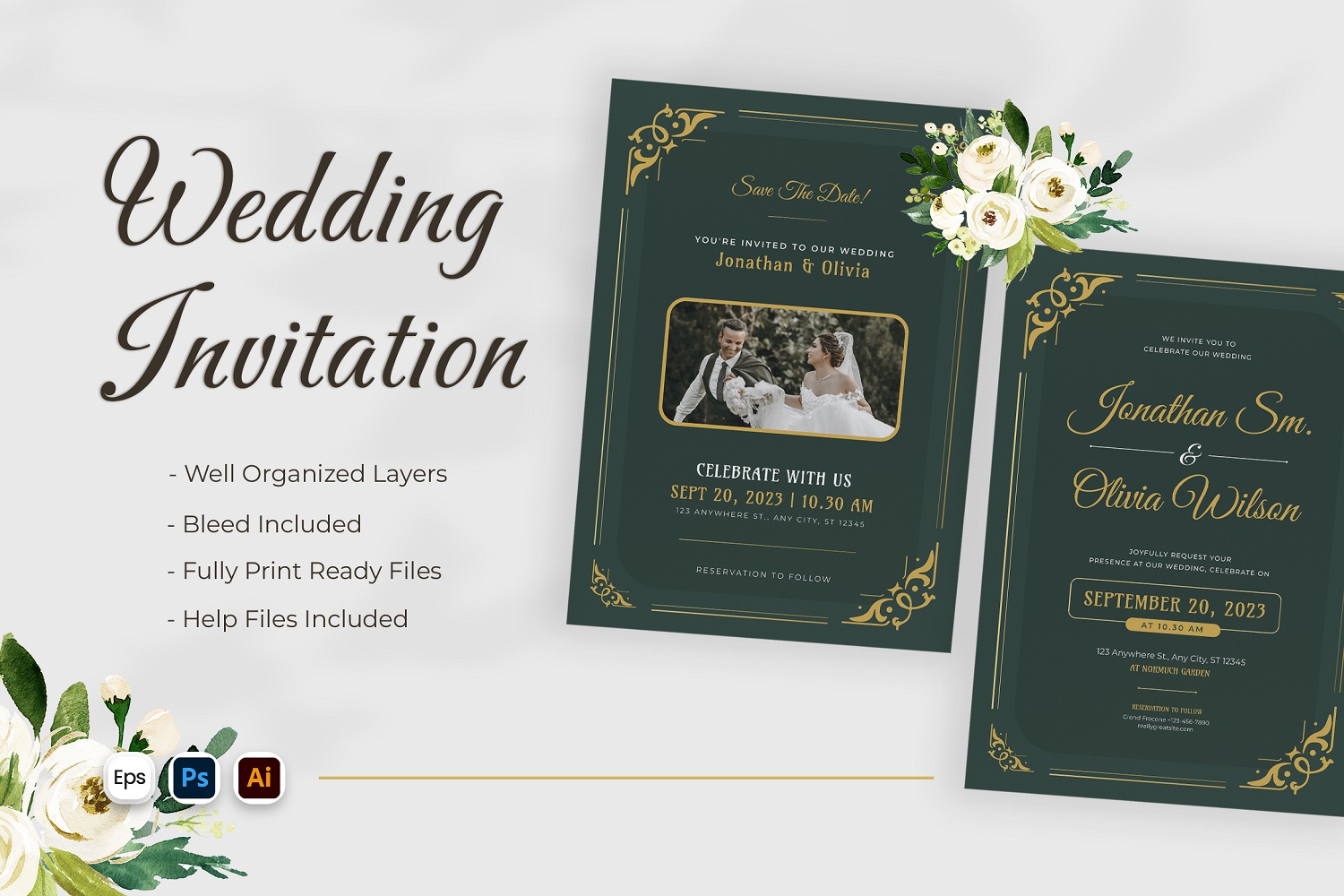 Green Concept Wedding Invitation Template