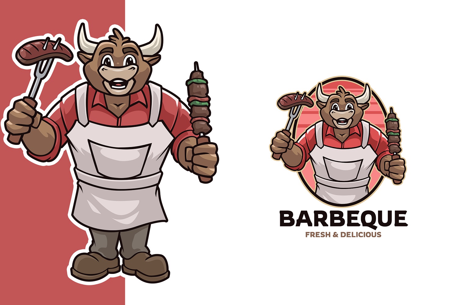 Barbeque Steak Mascot Logo Template