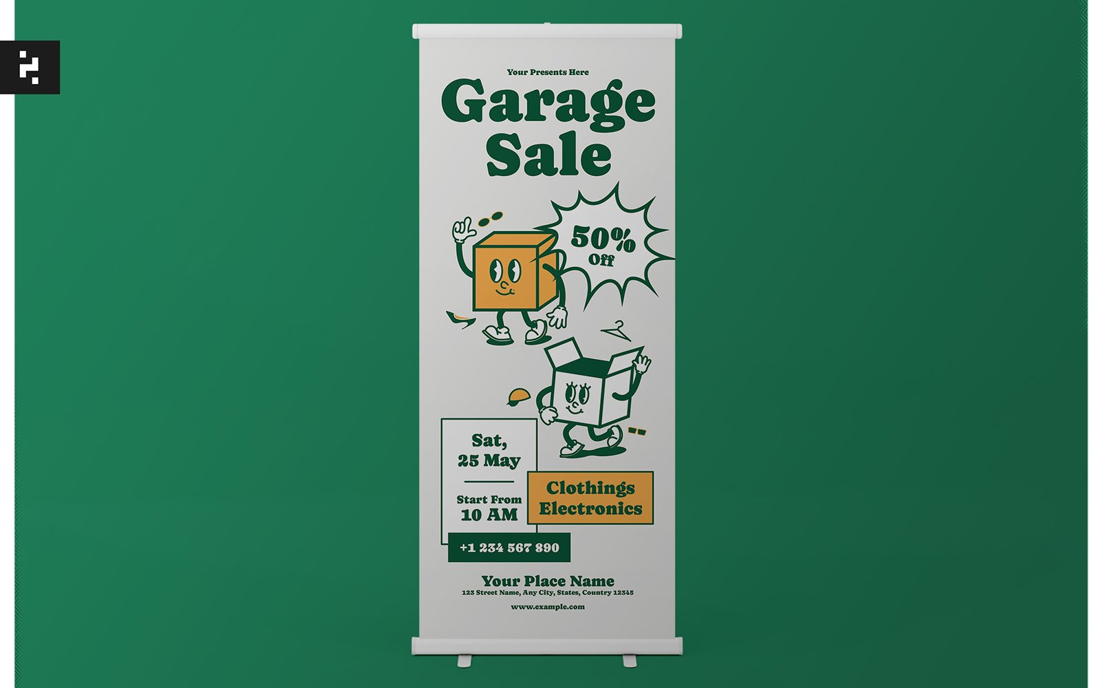 Garage Sale Roll Up Banner Groovy Retro