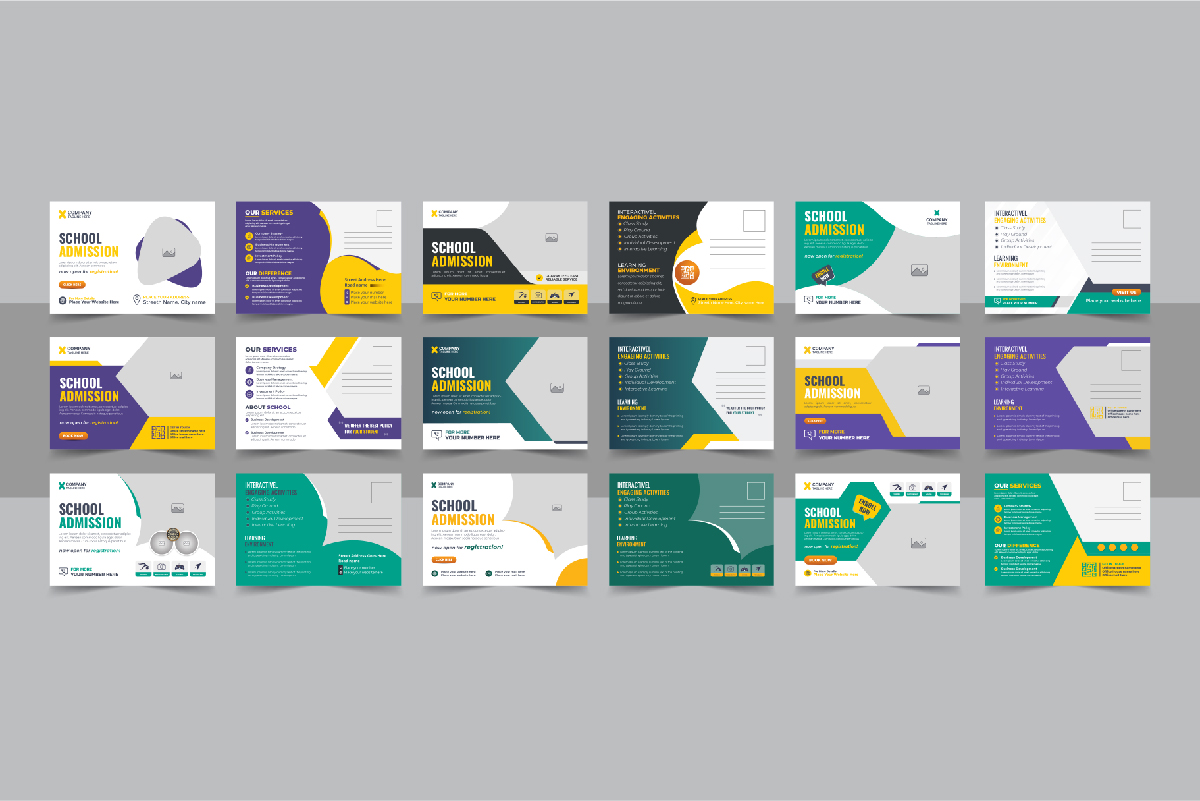 School admission postcard template design layout bundle