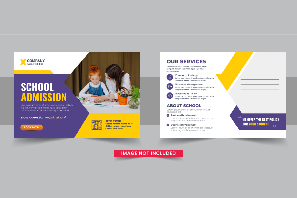 School admission postcard template design layout