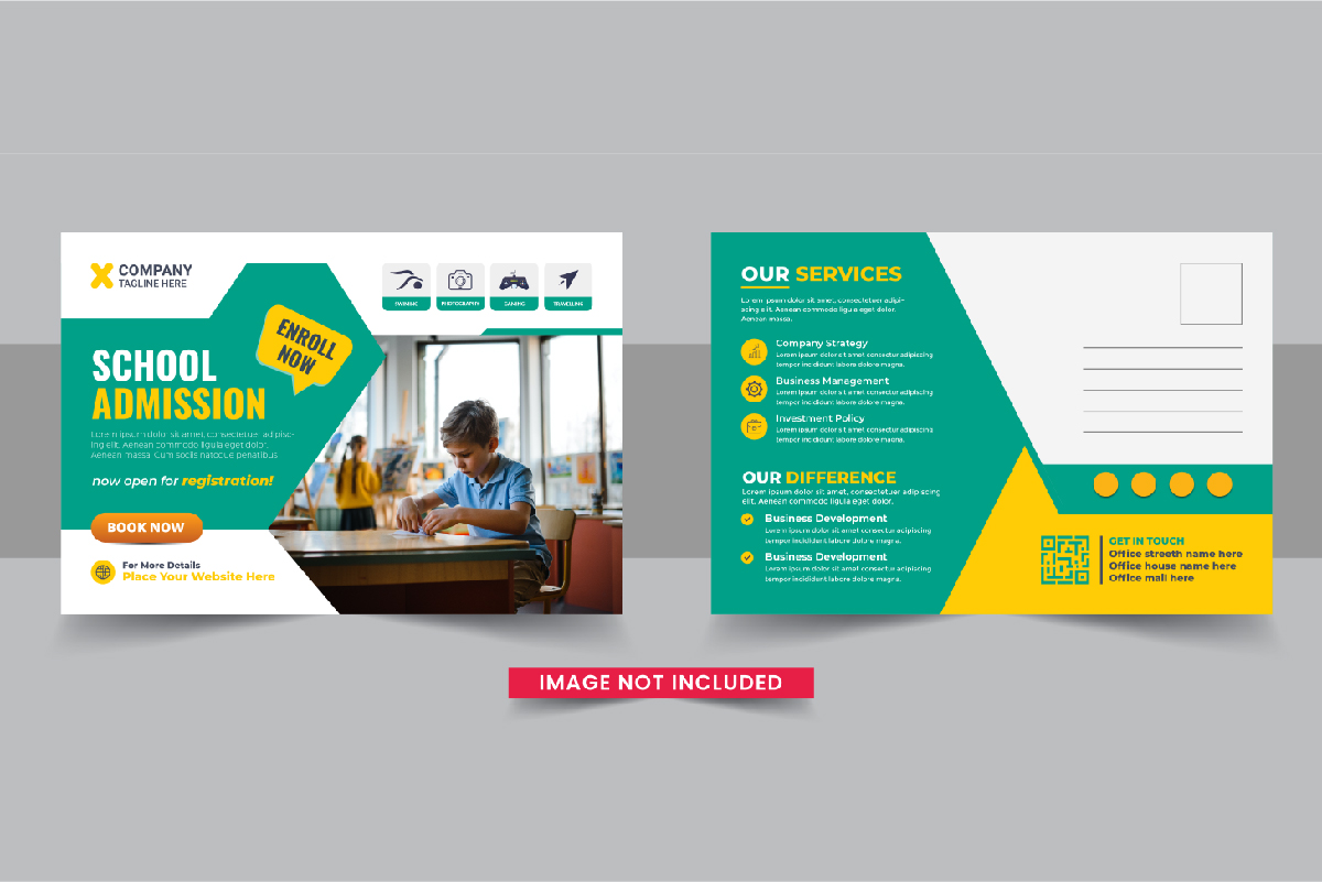 Creative School admission postcard template design layout