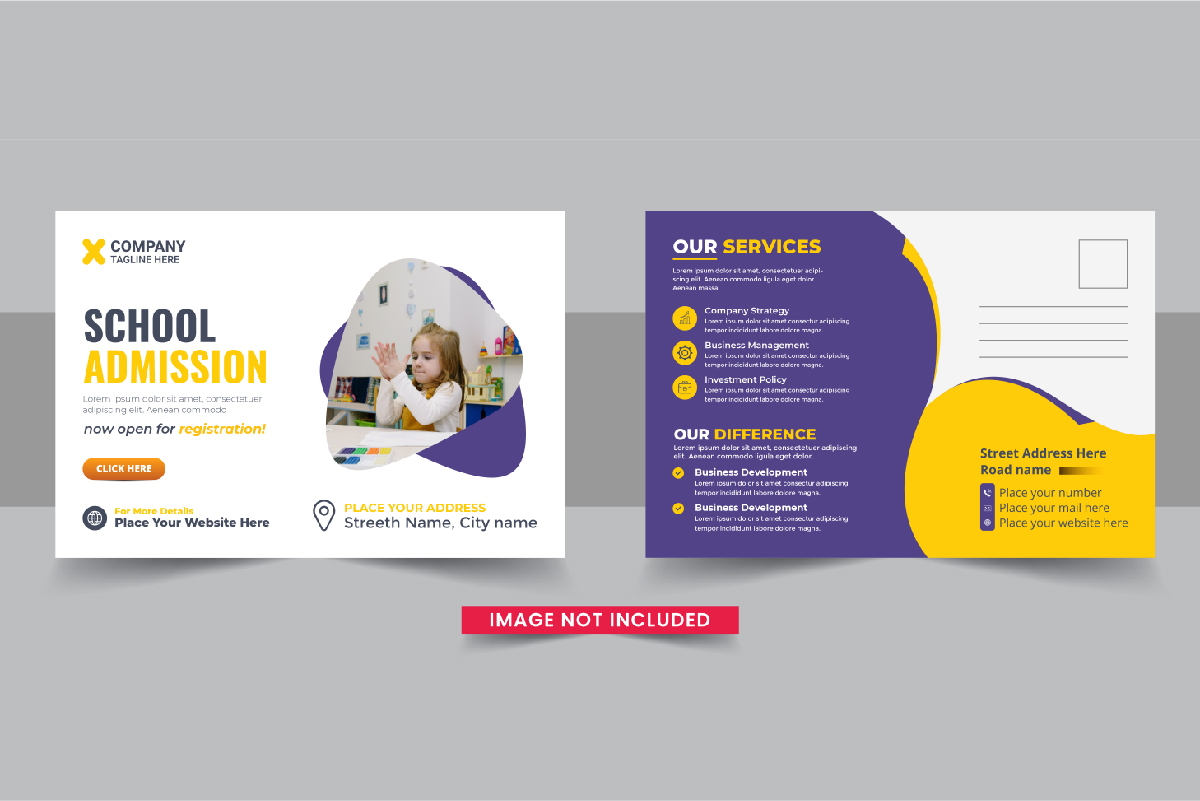 Modern school admission postcard template layout vector