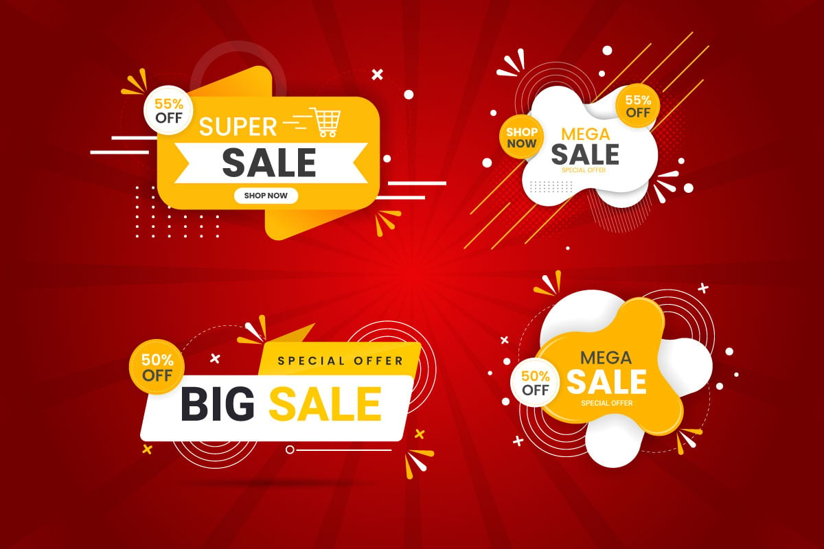 Sale  banner promotion set template with color background and super offerS