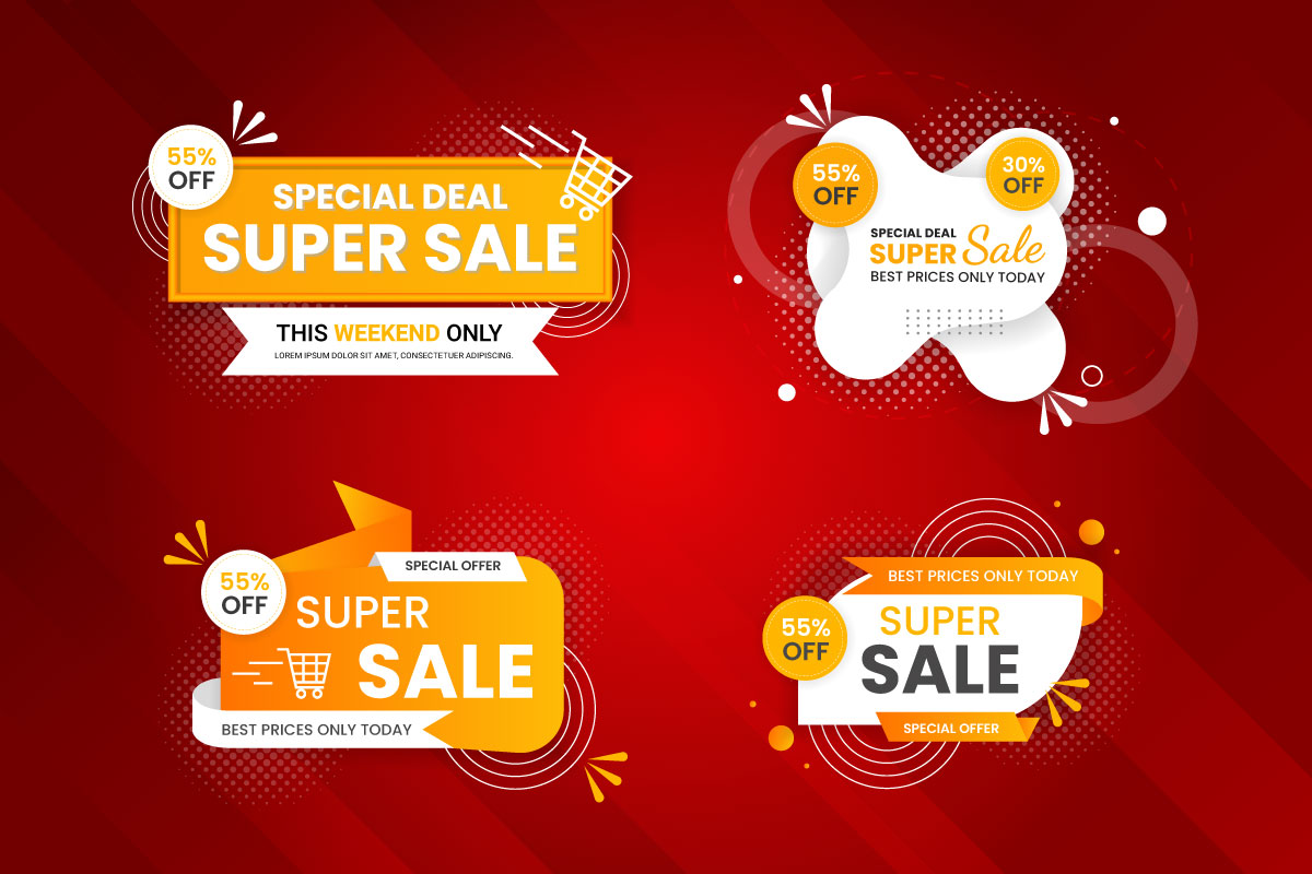 Vector sale  banner promotion set template with color background and super offers