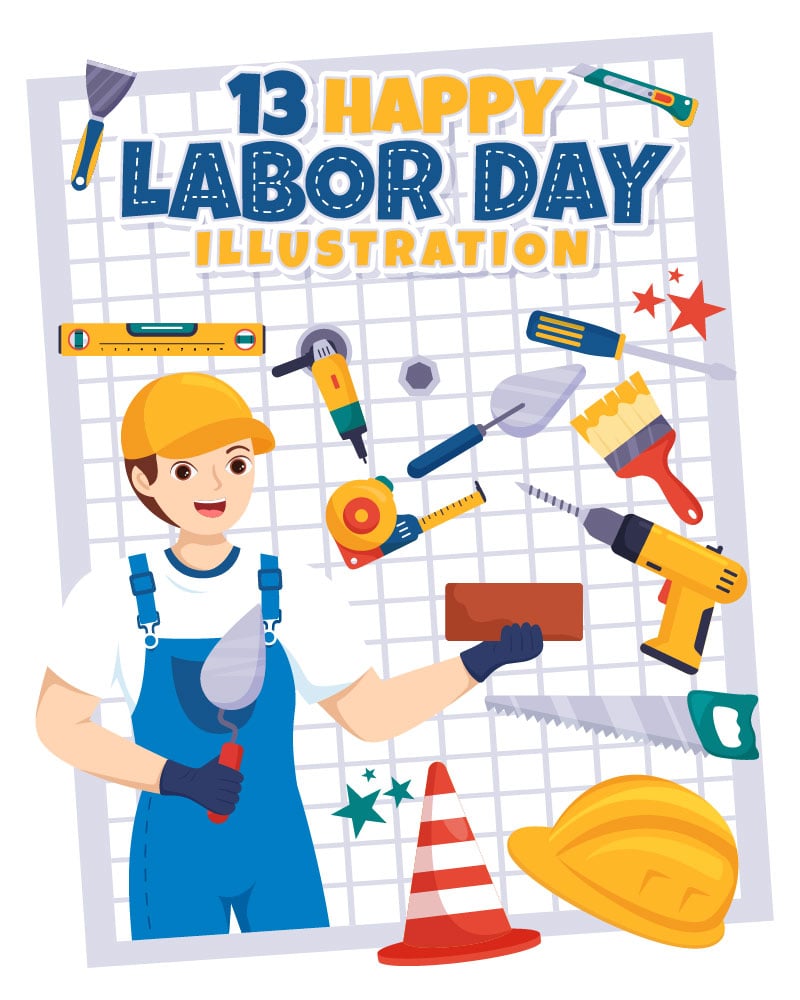 13 Happy Labor Day Vector Illustration