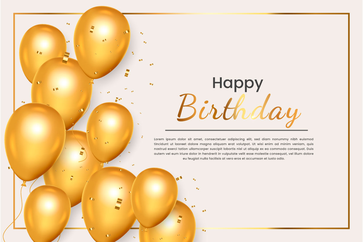 Birthday wish with Realistic golden balloon set with golden confetti balloon background