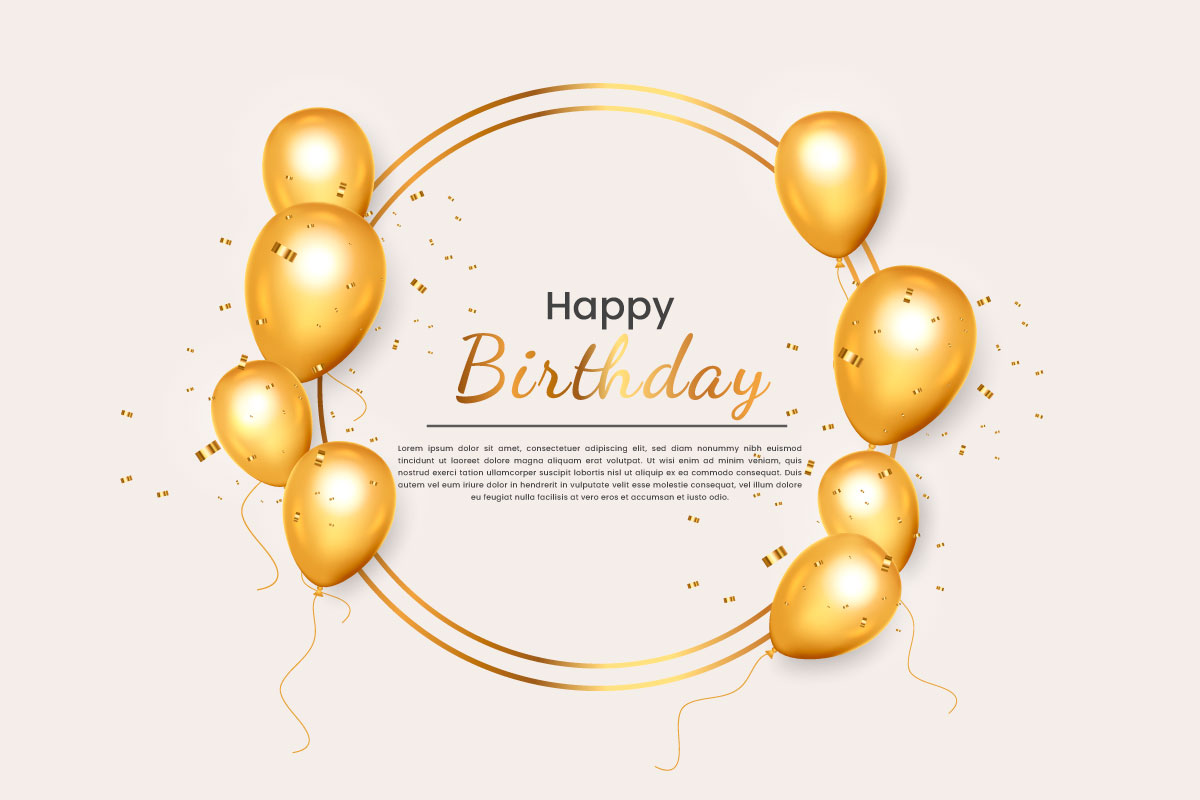 vector Birthday wish with Realistic golden balloon set with golden confetti balloon background