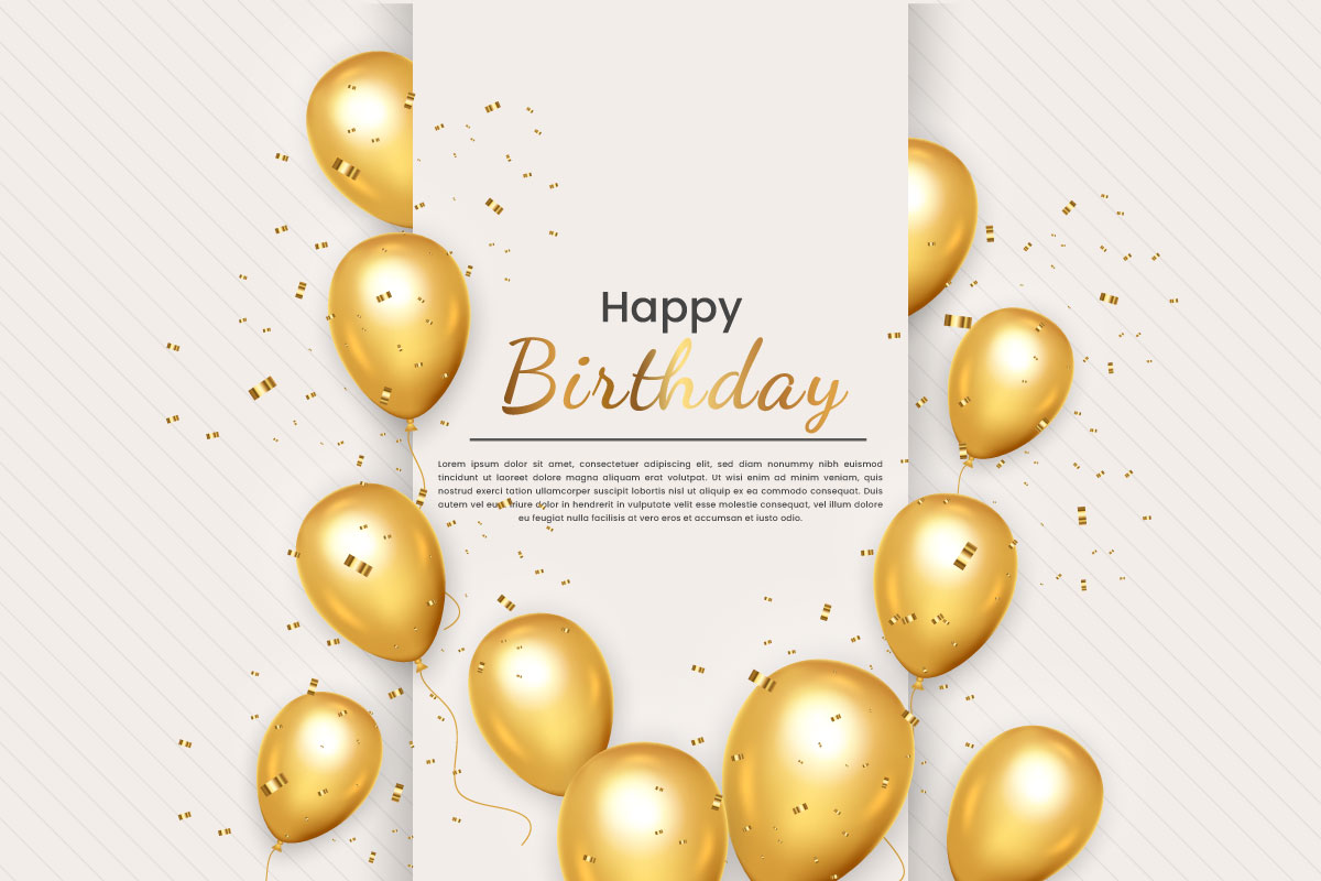 Birthday wish with Realistic golden balloon set with golden confetti balloon background concept