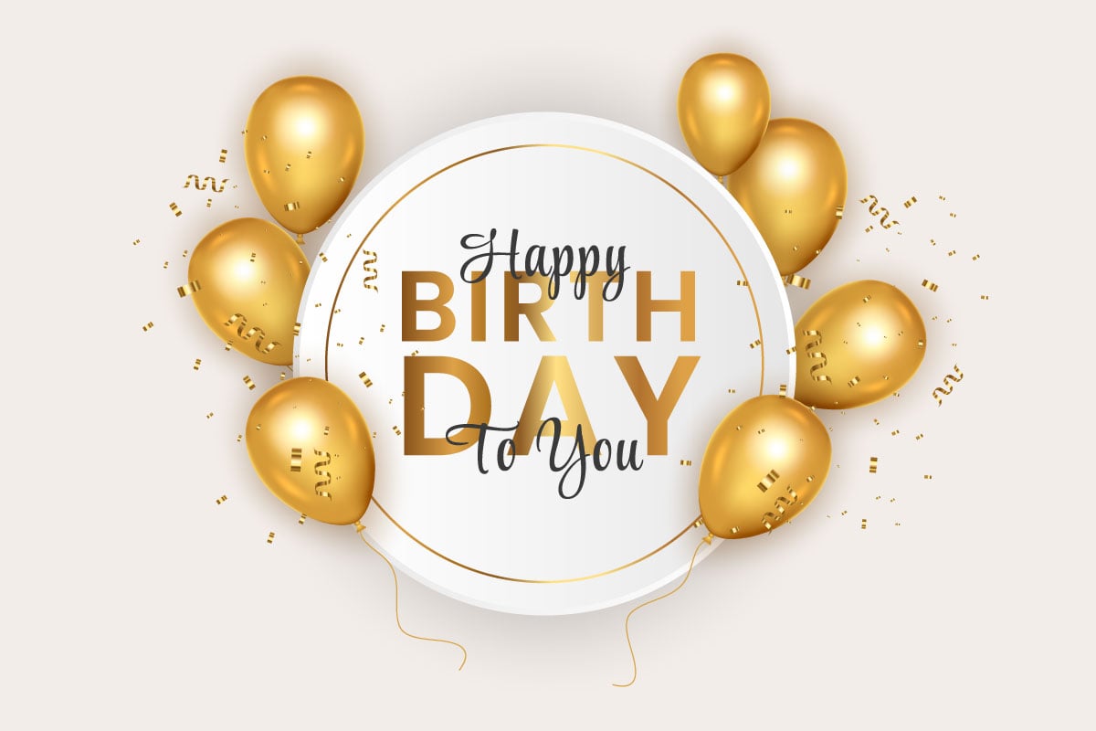 Birthday wish with Realistic golden balloon set with golden confetti balloon background  vector