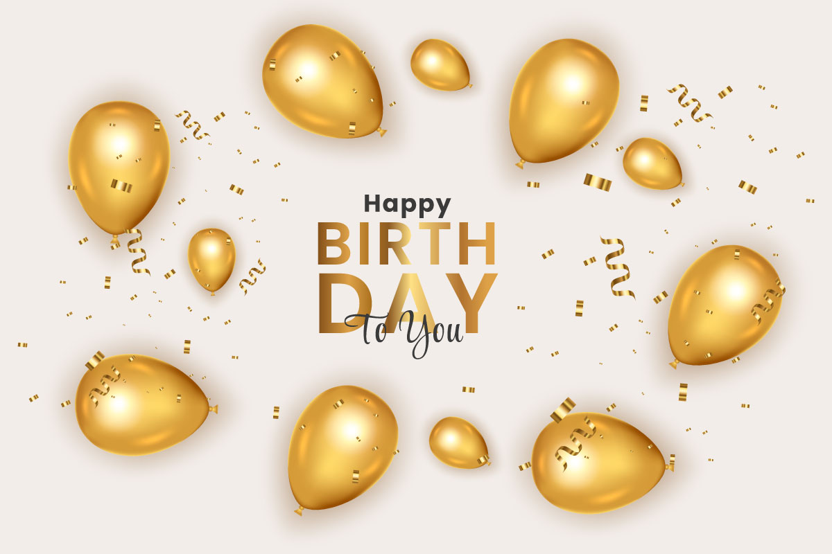 Birthday wish with Realistic golden balloon set with golden confetti balloon vector background