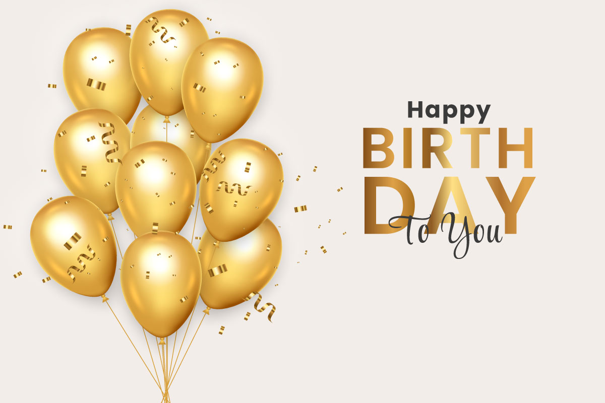 Birthday wish with Realistic golden balloon set with golden confetti and balloon