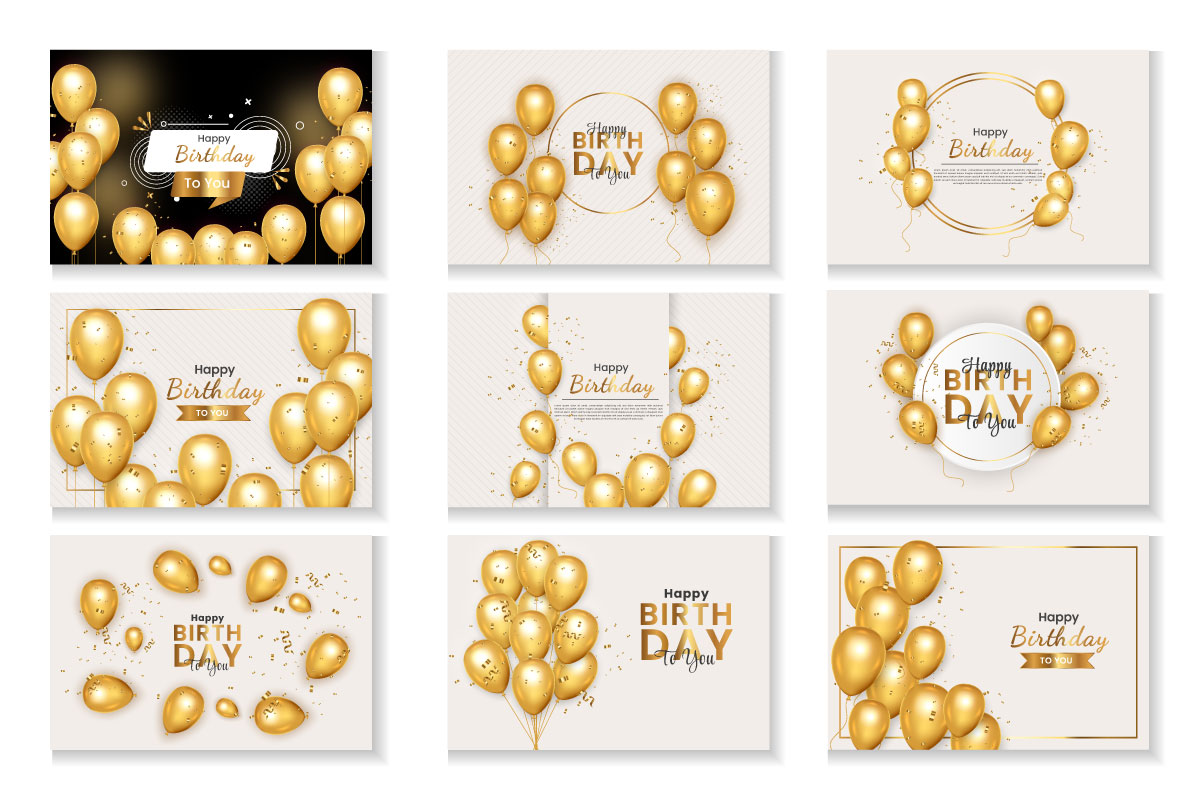 Birthday wish Realistic golden balloon set with golden confetti balloon background