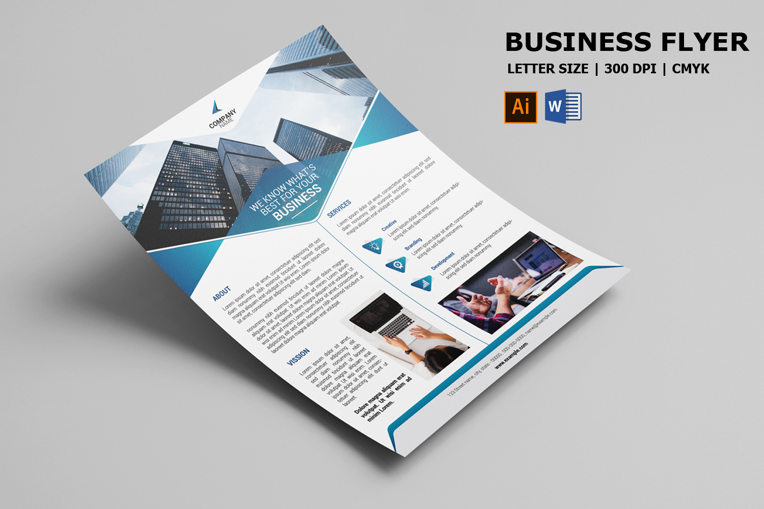 Printable Company Business Flyer, Ms Word and Illustrator Template