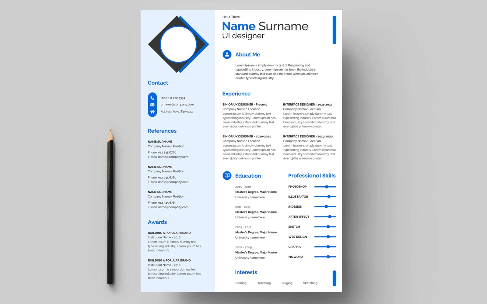 Professional CV Resume Template Design.