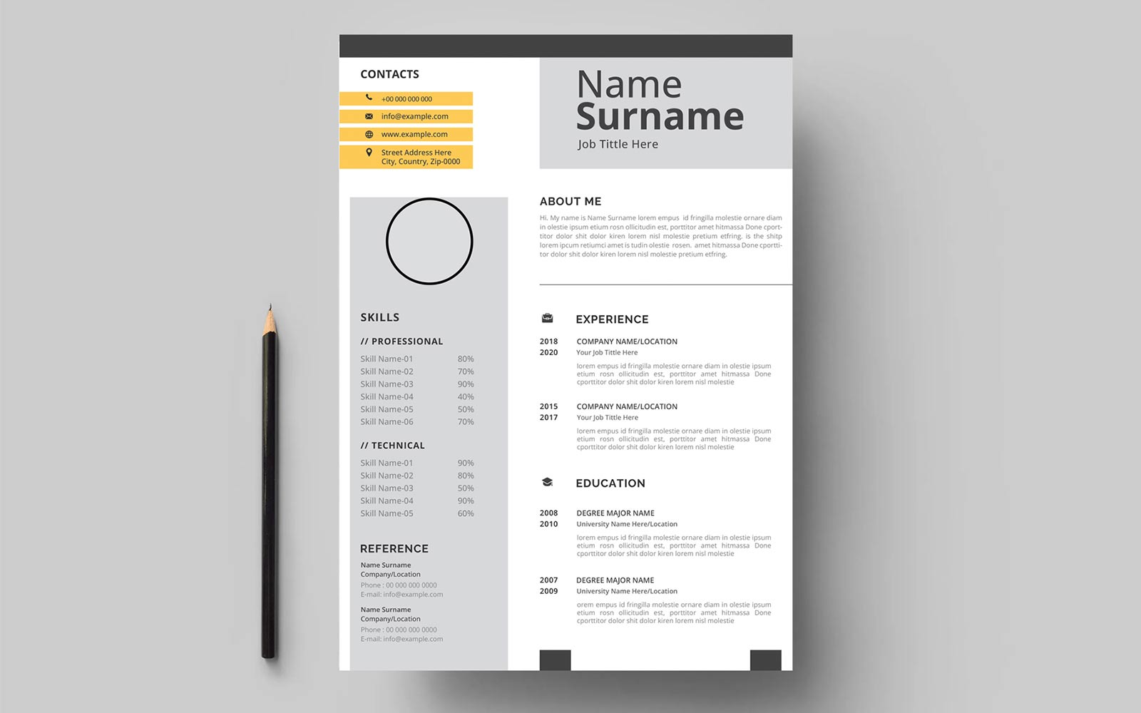 Minimalist resume cv template design.