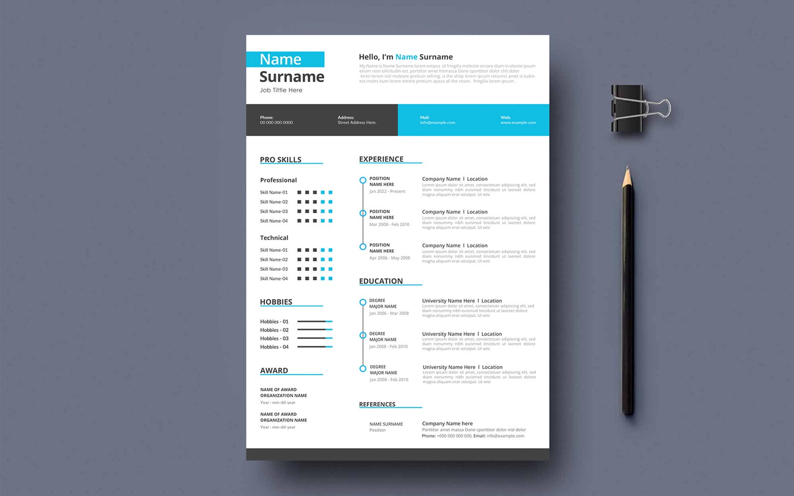 Modern one page business resume template