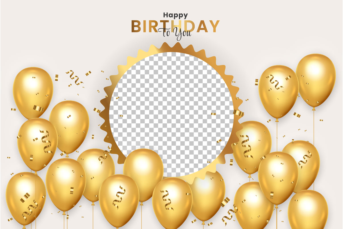 Birthday frame with Realistic  golden balloon set with golden confitty  style