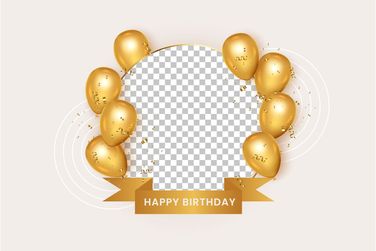 Birthday frame with Realistic  golden balloon set with golden confitty  idea