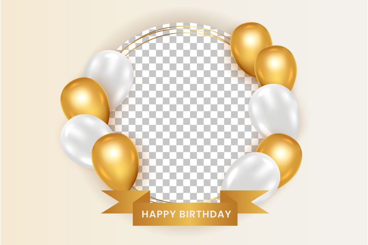 Birthday frame with Realistic  golden balloon  with golden confitty