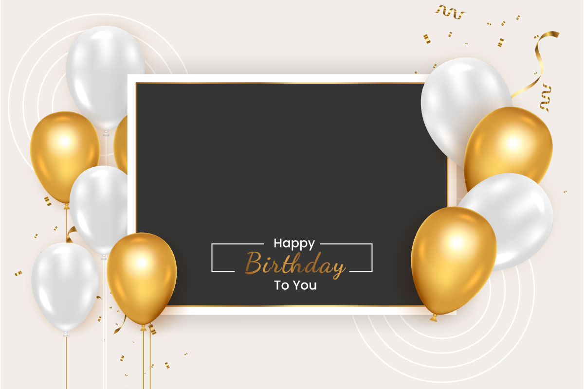 Birthday frame with Realistic  golden balloons set with golden confitty