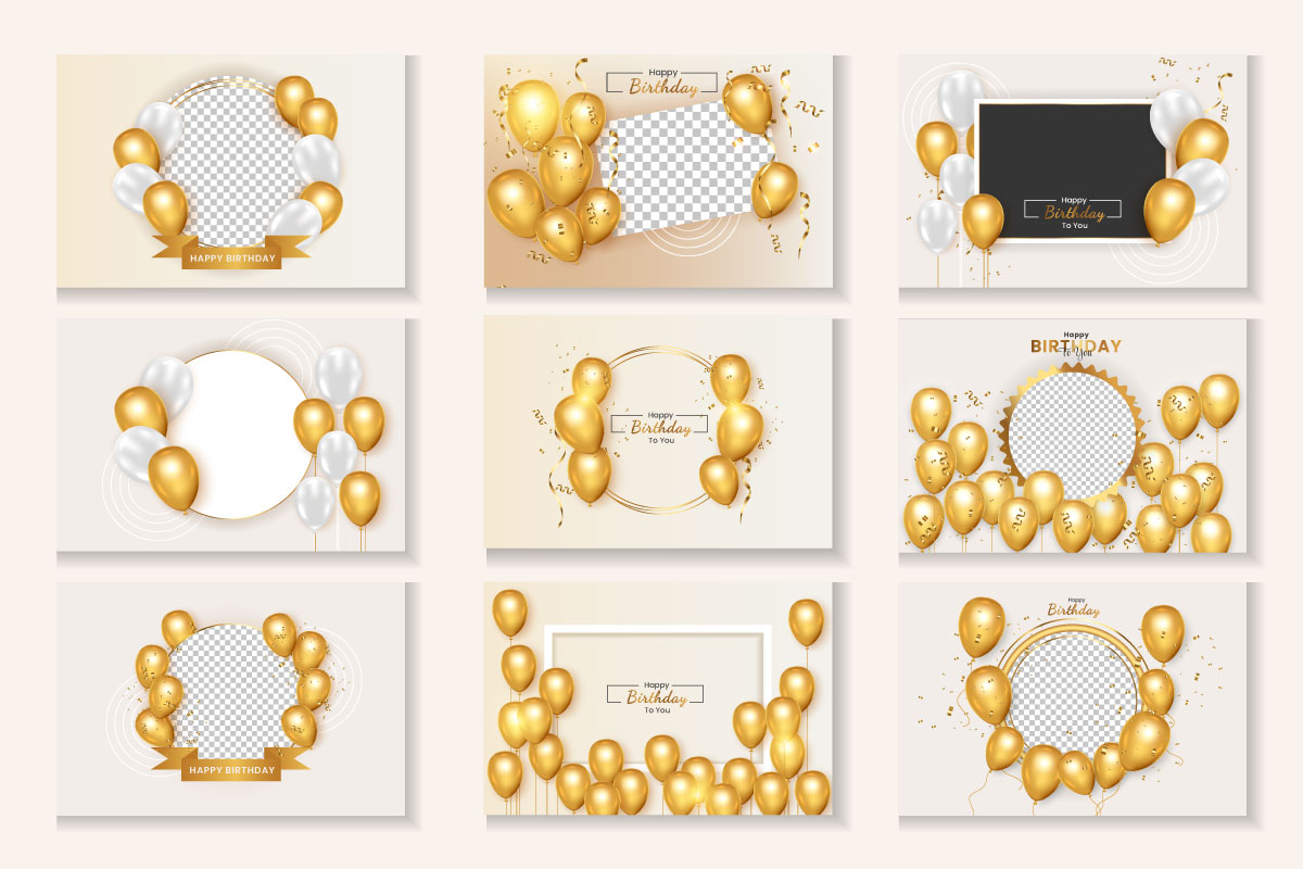 Birthday frame bundle with Realistic  golden balloon set with golden confitty