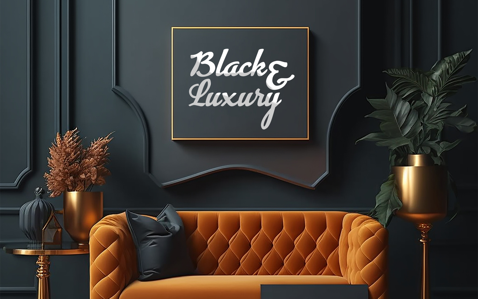 Luxury Living Room | Black Metal Interior Mockup | Black And Luxury Mockup