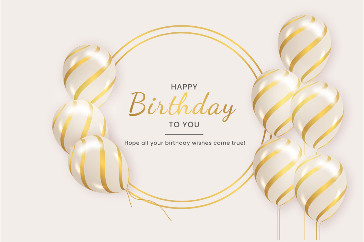 Birthday balloons banner design Happy birthday greeting text with elegant gold  balloons