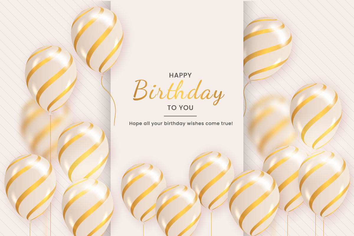 Birthday balloons banner design Happy birthday greeting text with elegant golden  balloon