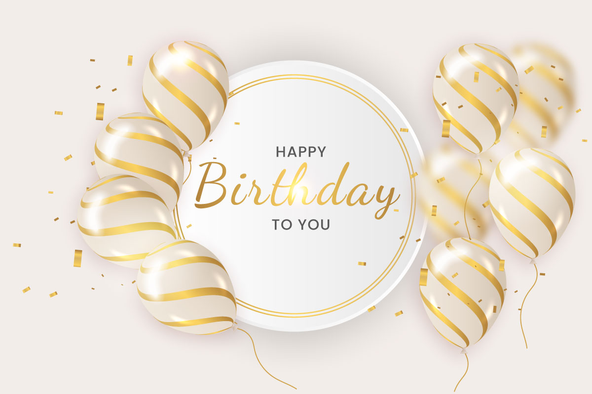 Birthday  banner design Happy birthday greeting text with elegant gold  balloon