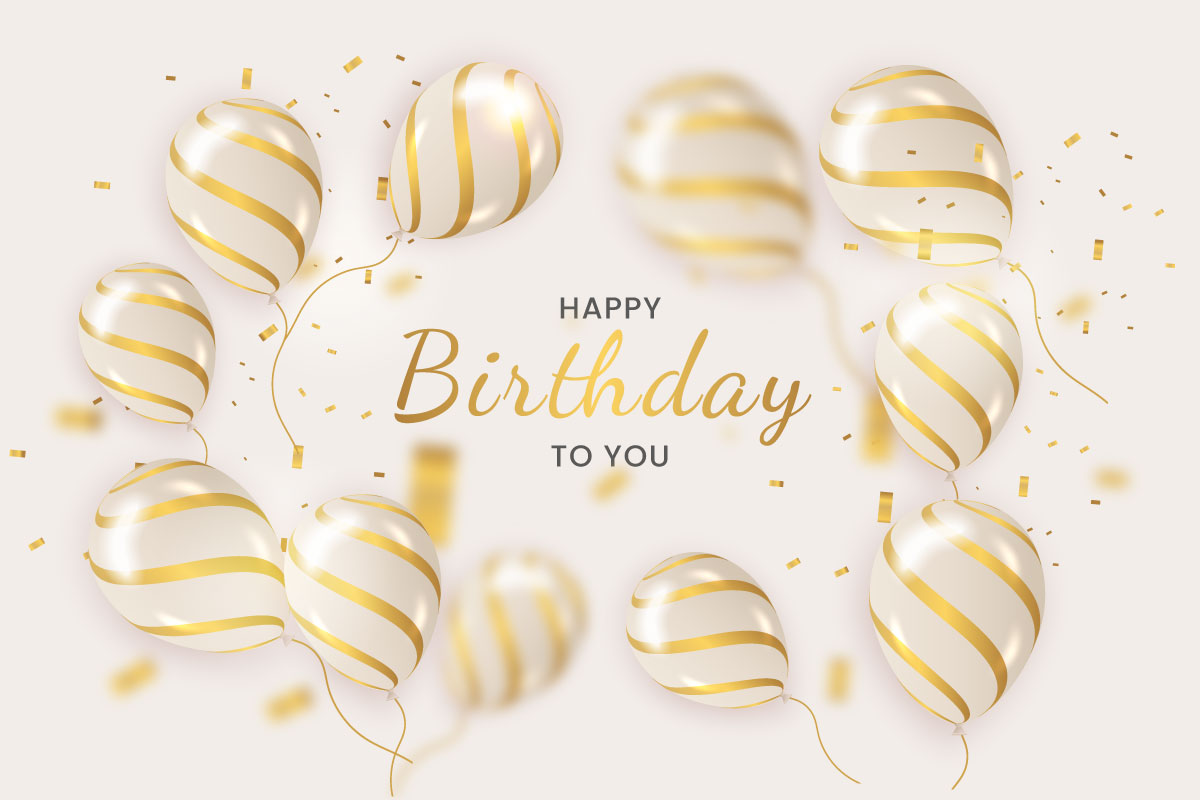 Birthday  banner design Happy birthday greeting text with elegant gold  balloon vector