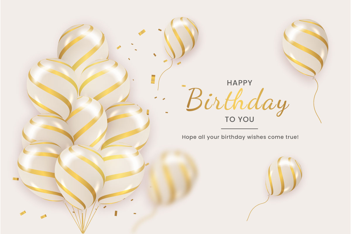 Birthday balloons banner design Happy birthday greeting text with elegant gold  balloon idea