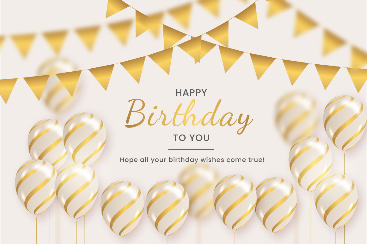 Birthday balloons banner design Happy birthday greeting text with elegant gold  balloon concept