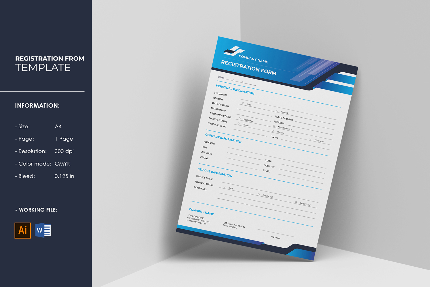 Registration Form Template. Ms word and Illustrator Template