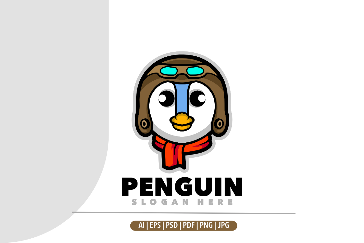 Penguin head pilot cartoon mascot logo