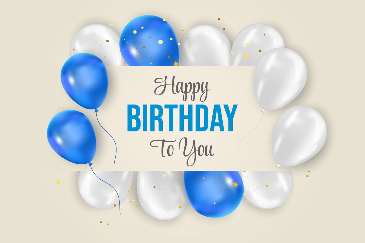 Birthday balloons banner with elegant blue and white  balloon concept