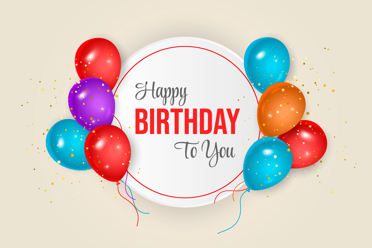 Birthday balloons banner design Happy birthday greeting text idea