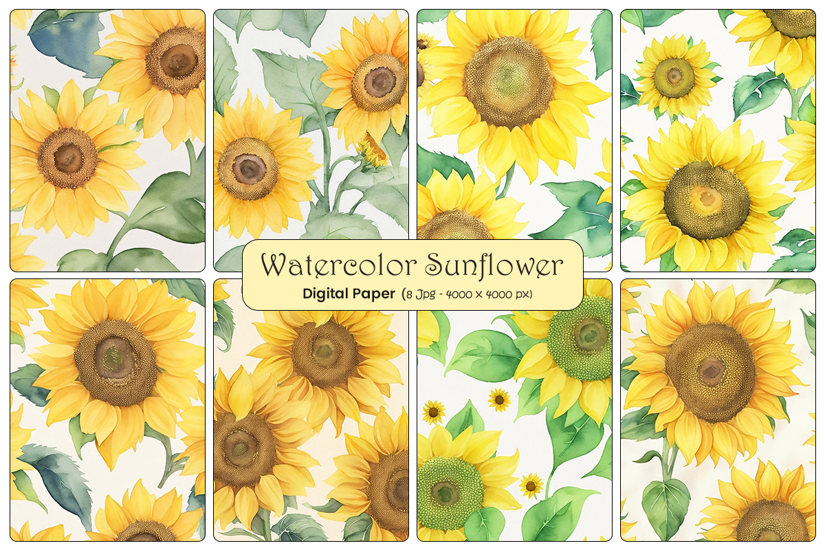 Sunflowers seamless pattern watercolor background, vintage sunflowers floral