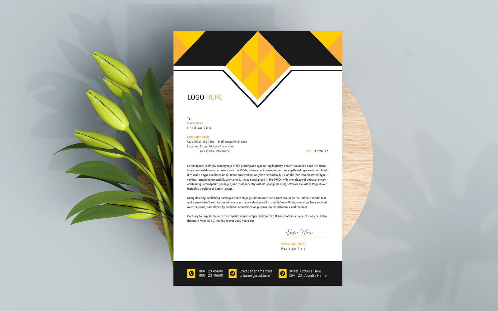 Yellow color letterhead design