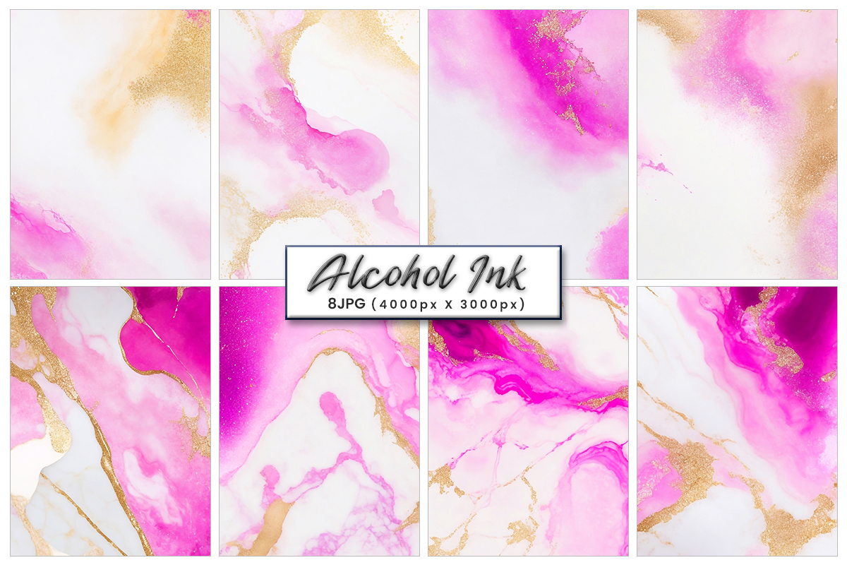Pink Alcohol Ink Backgrounds, watercolor gold glitter texture