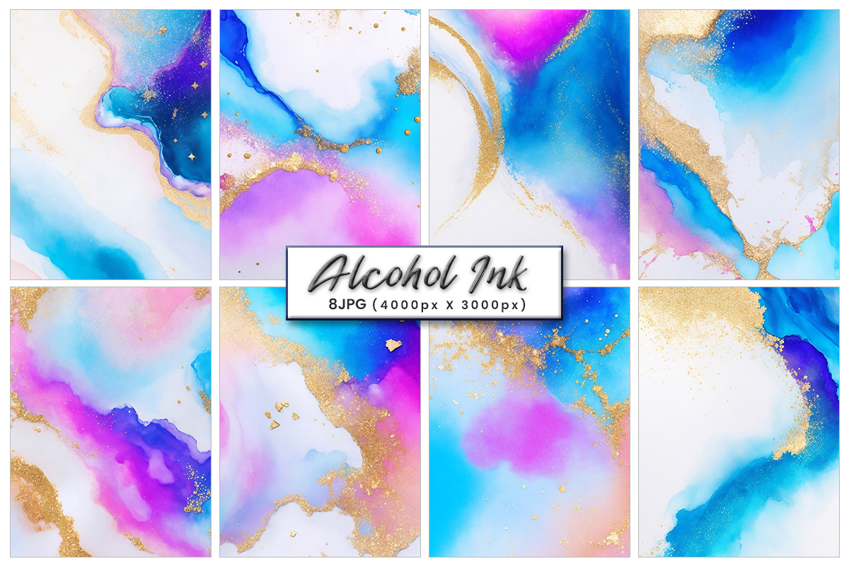 Colorful golden glitter alcohol ink marble texture background